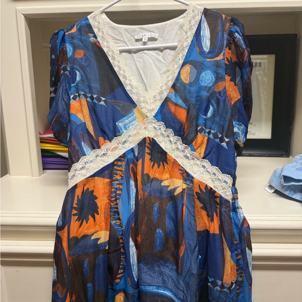 Kathy Che Maxi Dress - Blue and Orange